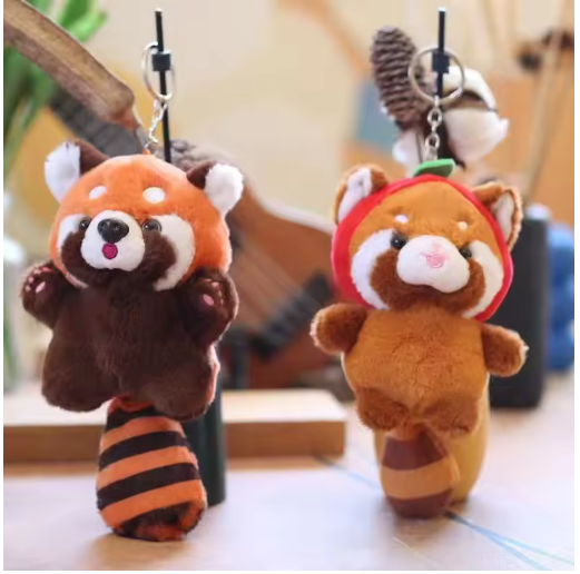 Cute Cartoon Simulation Red Panda Plush Toy Pendant Soft Stuffed Doll Keychain Backpack Hanging Decoration For Kids Gifts